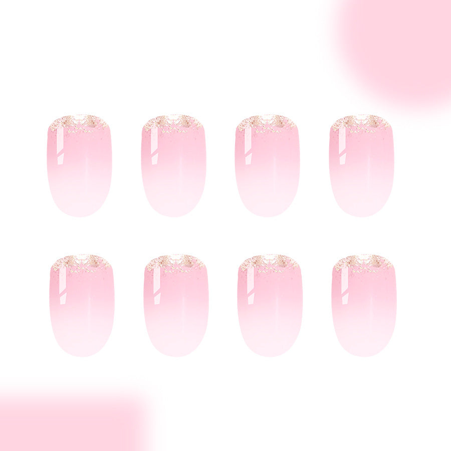 Whimsical Blossoms Elegant Medium Almond Pink with Glitter Ombre Press On Nail Set