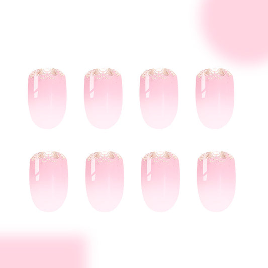 Whimsical Blossoms Elegant Medium Almond Pink with Glitter Ombre Press On Nail Set