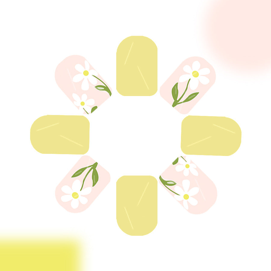 Charming Floral Delight Short Square Pastel Pink and Yellow Press On Nail Set with Elegant Flower Art