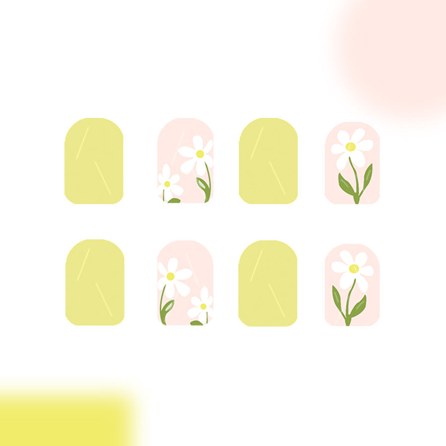 Botanical Bliss Press on Nail Set Short Square Yellow and Pink with Floral Designs