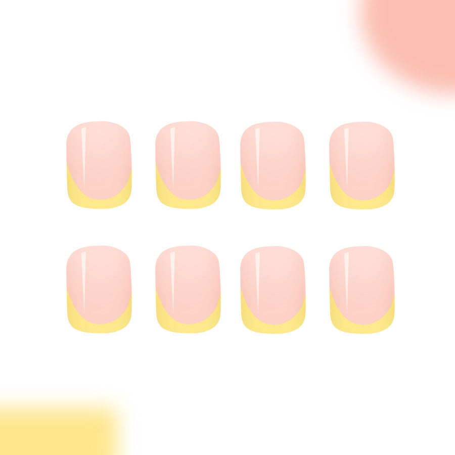 Sunrise Bliss Stylish Short Square Pink and Yellow Press On Nail Set with Glossy Finish