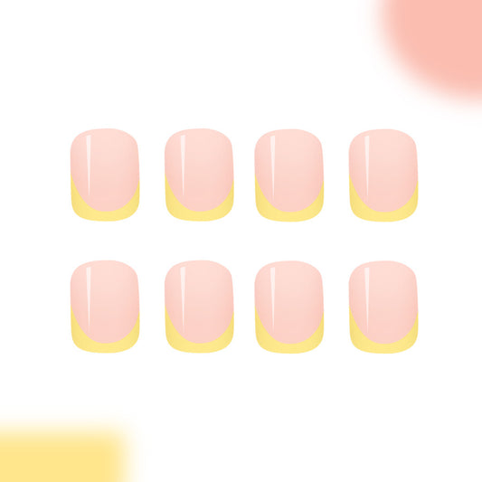 Sunrise Bliss Stylish Short Square Pink and Yellow Press On Nail Set with Glossy Finish