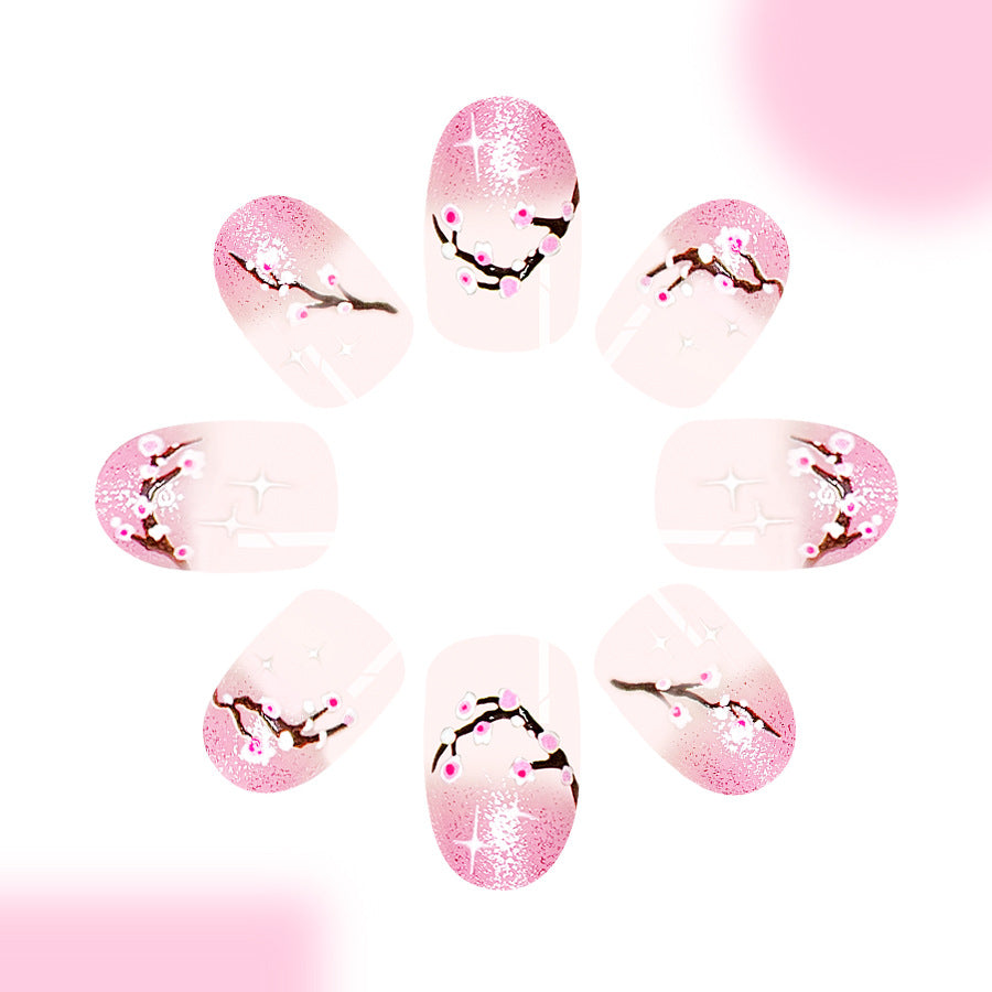 Blossom Dreamy Medium Oval Pink Ombre Press On Nail Set with Sparkling Floral Design