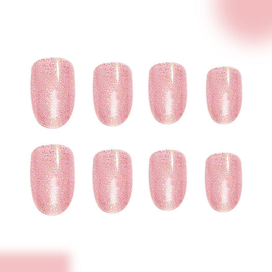 Glimmering Petal Pink Medium Oval Press On Nail Set with Sparkling Glitter Finish