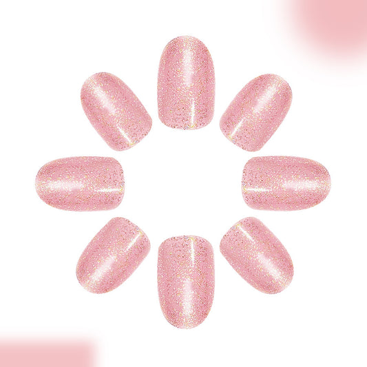 Charming Blossom Shimmering Medium Oval Pink Glitter Press On Nail Set