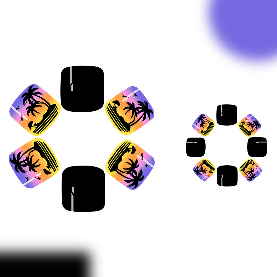 Tropical Sunset Dream Press On Toenail Set Short Square Black and Vibrant Palm Tree Design