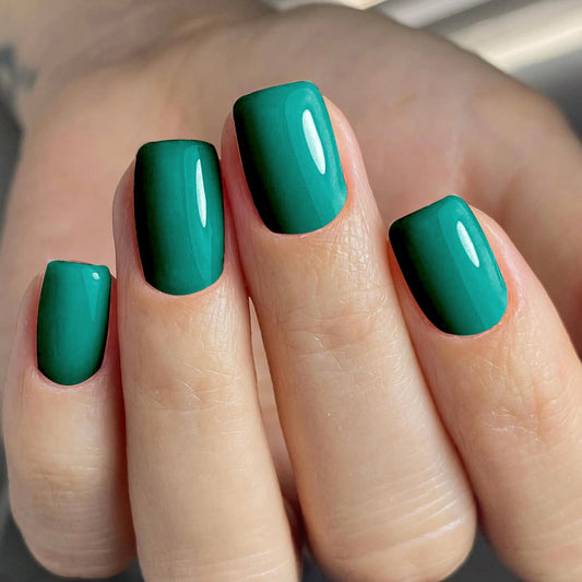 Ocean Serenity Medium Square Glossy Deep Green Gradient Press On Nail Set