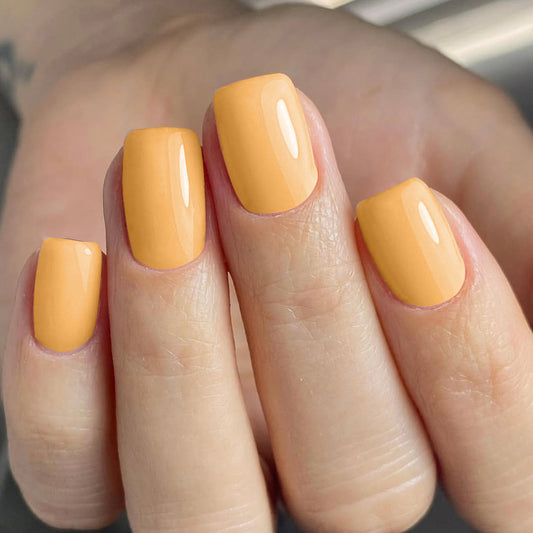 Sunny Citrus Bliss Short Square Press On Nails in Vibrant Yellow with High Gloss Finish