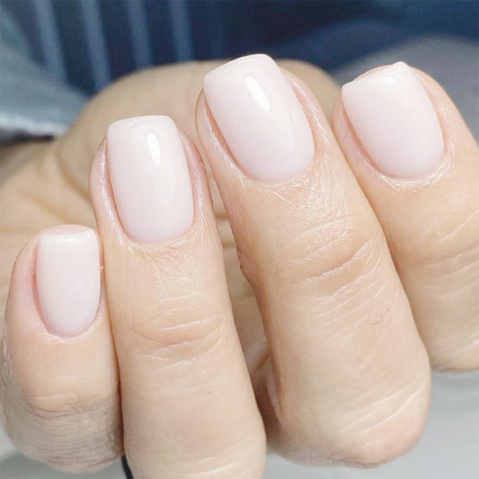 Elegant Blossom Press On Nail Set in Short Length Square Shape Soft Pink Color with High Gloss Finish