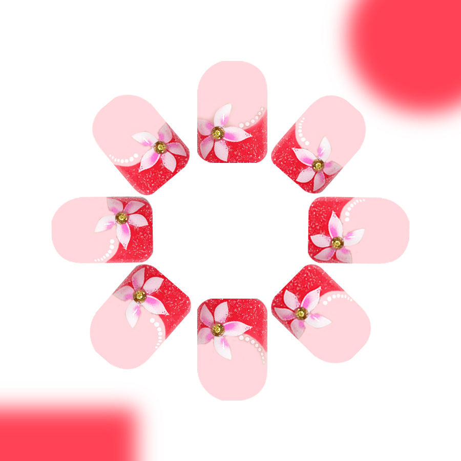Blooming Garden Medium Square Pink Gradient with Floral Accents Press on Nail Set
