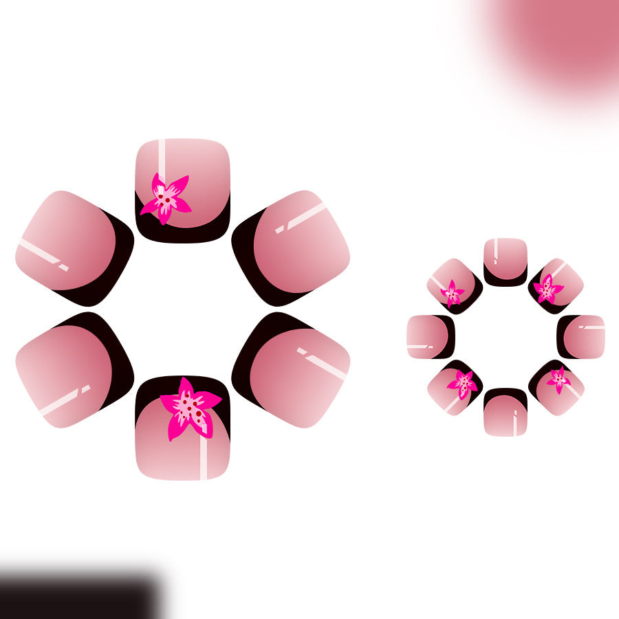 Charming Blossom Short Square Pink Press On Toenail Set with Floral Accent Feature