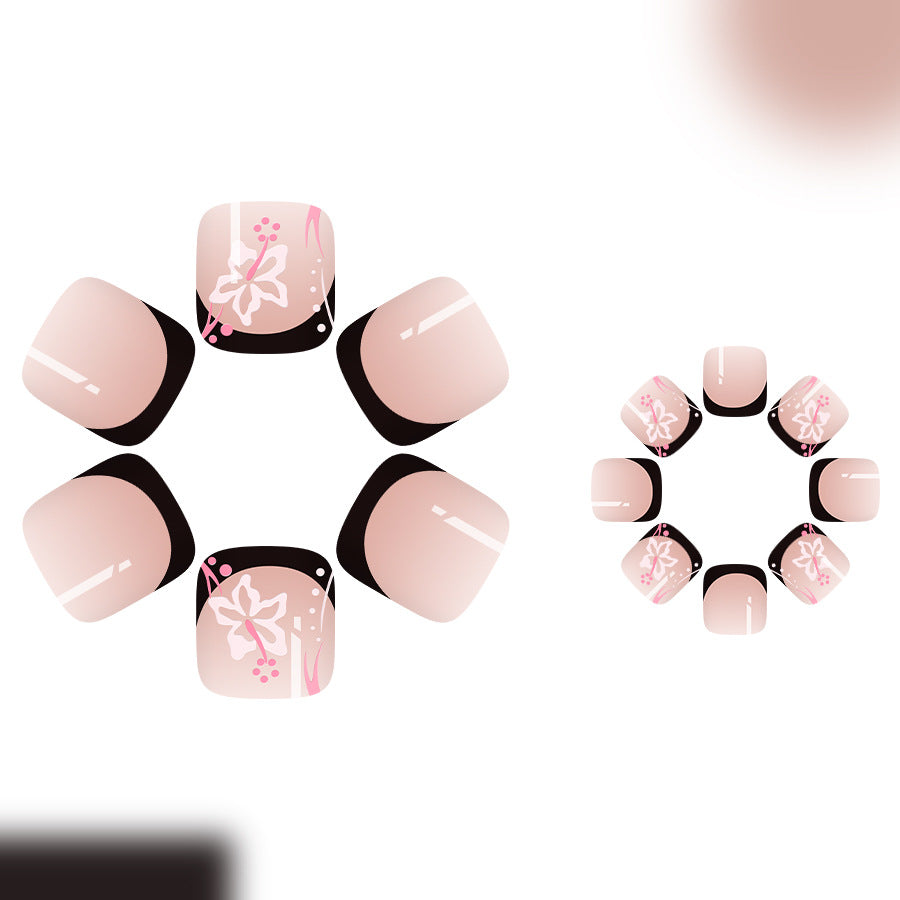 Blooming Elegance Short Square Soft Pink Press On Toenail Set with Floral Accents