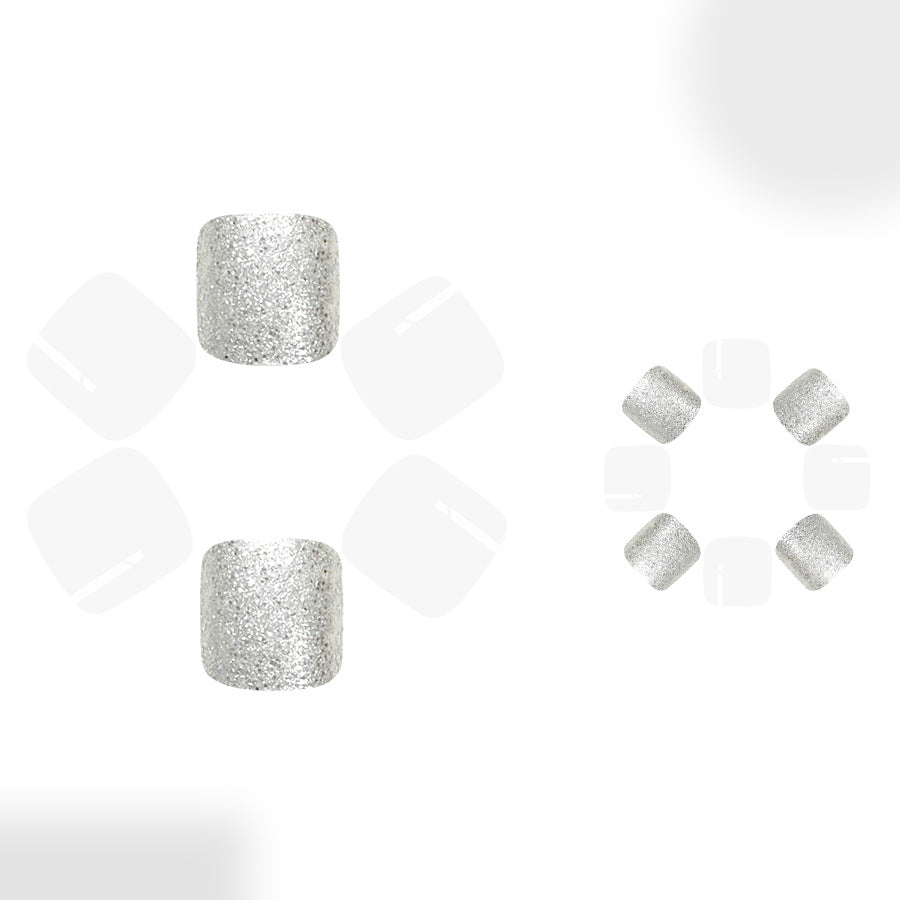 Sparkling Glamour Short Square Silver Glitter Press On Toenail Set with Unique Textured Finish