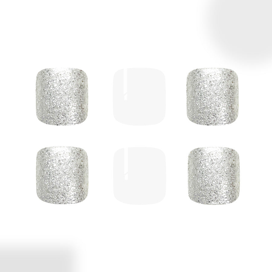 Glamorous Stardust Short Square Silver Shimmer Press On Toenail Set