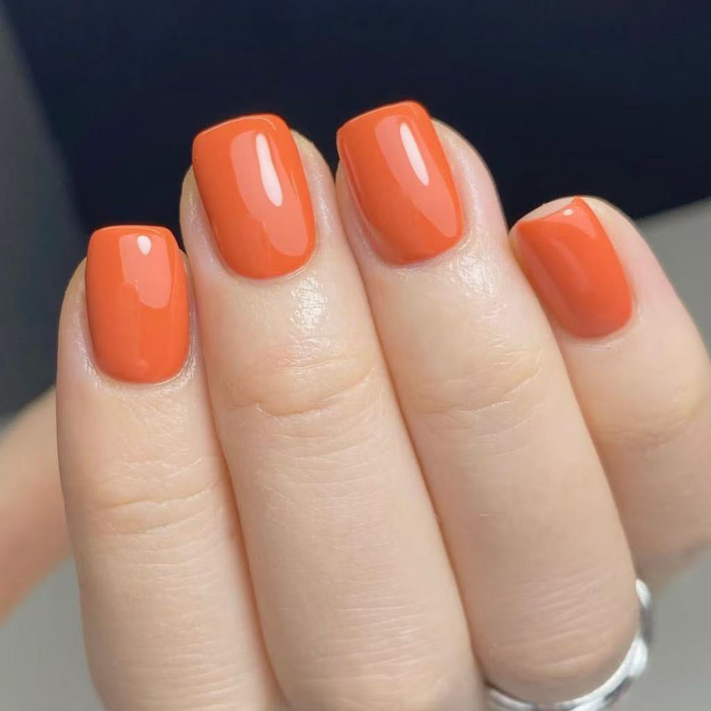Autumn Radiance Square Medium Orange Glossy Press On Nail Set
