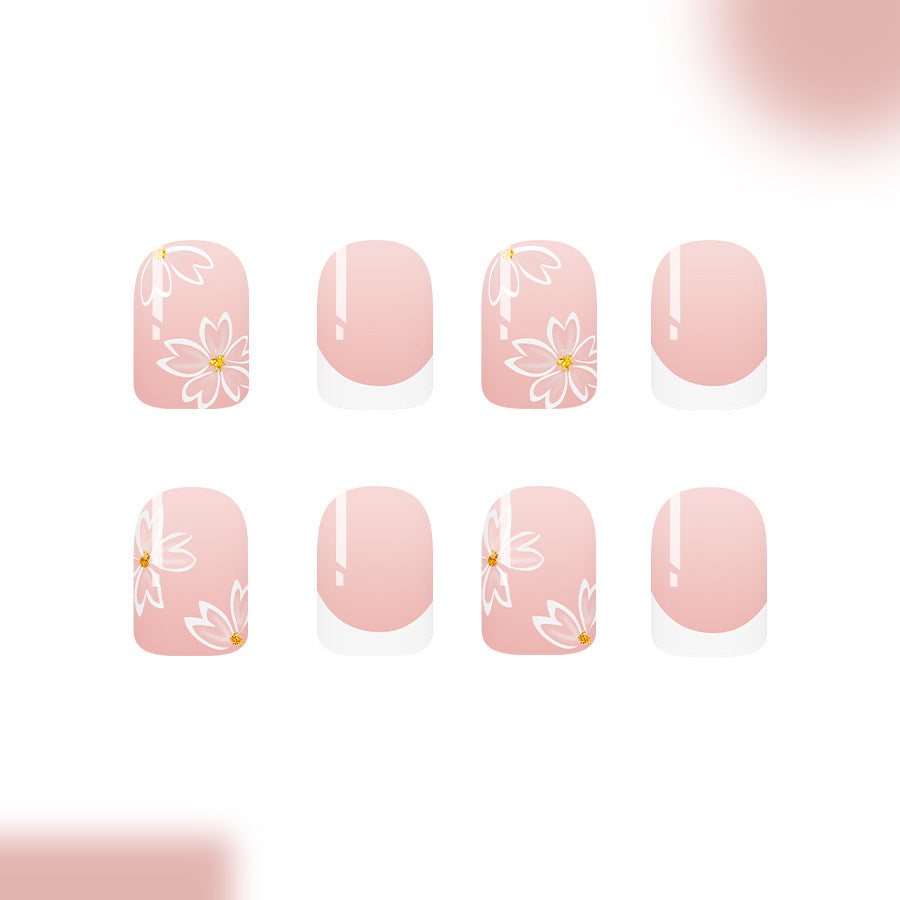 Blossoming Elegance Short Square Blush Pink with Floral Design Press On Nail Set