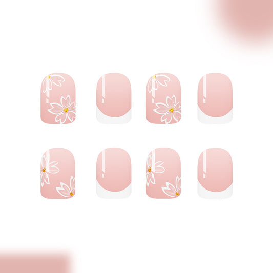 Blossoming Elegance Short Square Blush Pink with Floral Design Press On Nail Set