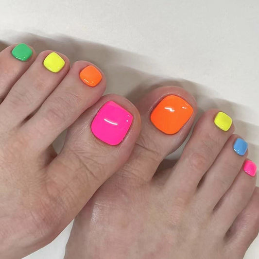 Vibrant Summer Vibes Short Square Neon Press-On Nail Set Featuring Glossy Finish