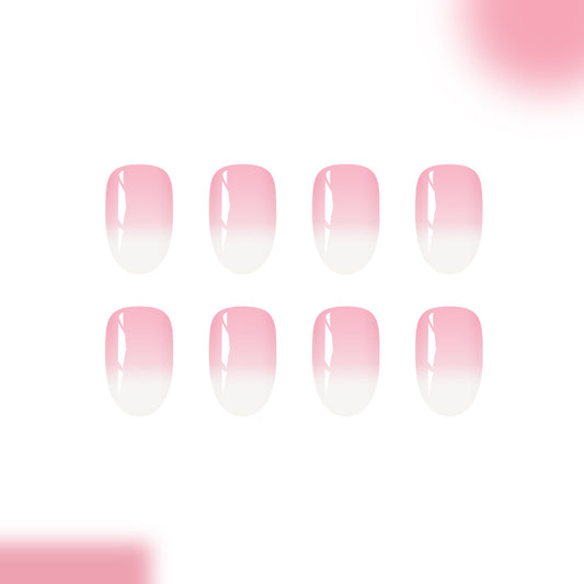 Romantic Sunset Medium Almond Pink Ombre Press On Nail Set with Glossy Finish