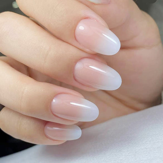 Chic Elegance Medium Almond Gradient Pink and White Ombre Press On Nail Set