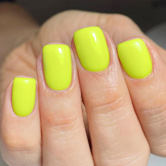 Vibrant Tropical Short Square Press On Nail Set Bright Neon Green with Glossy Finish