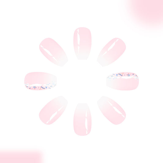 Blush Blossom Elegant Medium Coffin Press on Nail Set in Soft Pink with Glitter Accent