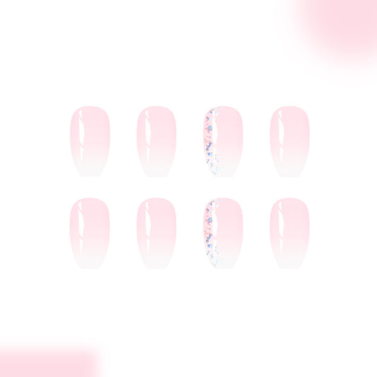 Blossom Dreams Medium Coffin Pink Ombre Press On Nail Set with Floral Accent