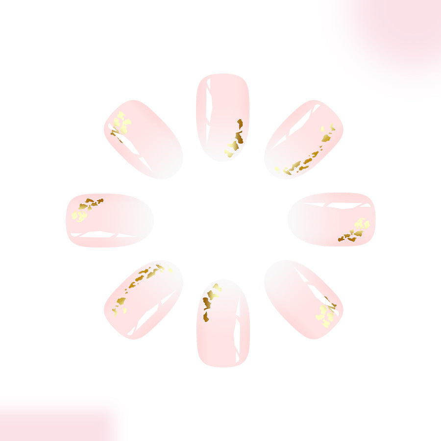 Blossom Dreams Medium Almond Soft Pink Press On Nail Set with Elegant Gold Accents