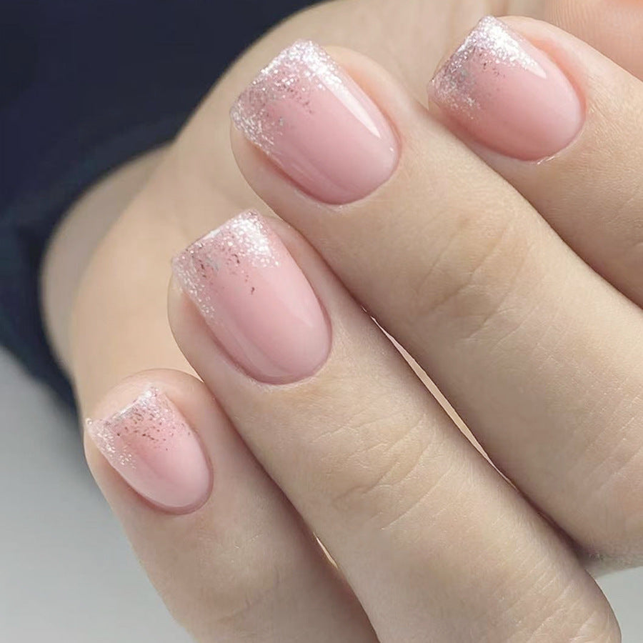 Whimsical Elegance Short Square Blush Pink Gradient Glitter Press-On Nail Set