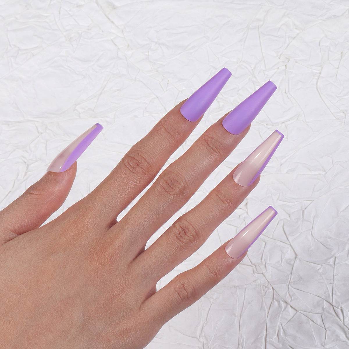 Dreamy Lavender Ombre Long Coffin Press On Nail Set with Matte Finish