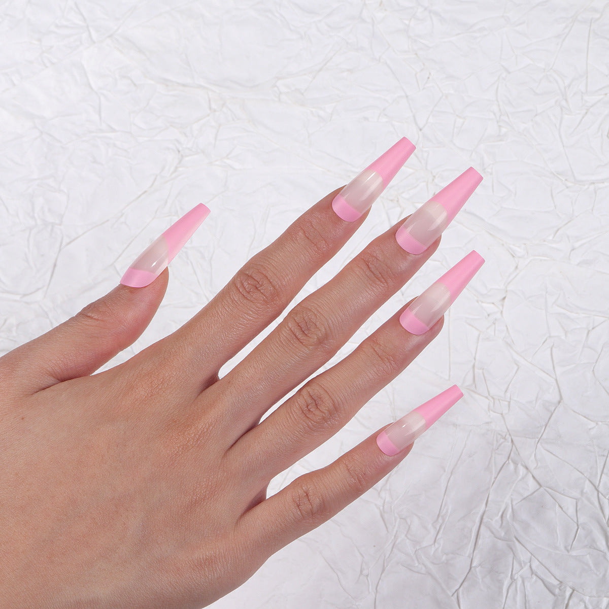 Dreamy Pastel Long Coffin Pink Ombre Press On Nail Set with Glossy Finish