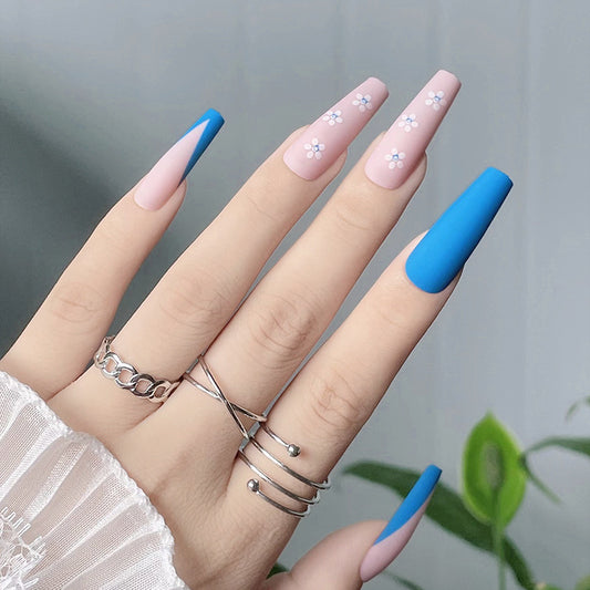 Tropical Oasis Long Coffin Dual Color Press On Nail Set with Floral Accents