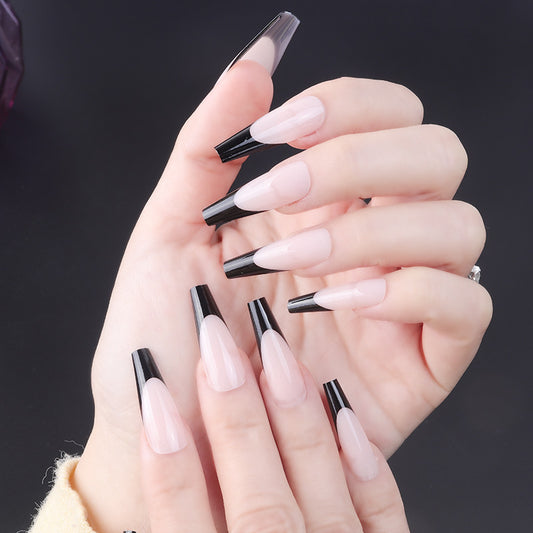 Gothic Elegance Extra Long Coffin Press On Nail Set in Pink and Black with Unique Ombr‚àö¬© Design