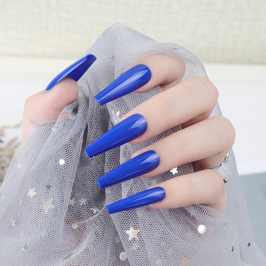 Ocean Vibes Long Coffin Press On Nails in Royal Blue with Mirror Finish Shine