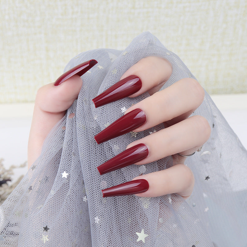 Glamorous Deep Burgundy Extra Long Coffin Press On Nail Set with Glossy Finish
