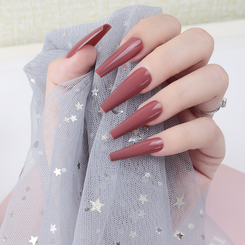 Glamorous Night Out Long Coffin Red Brown Press On Nail Set with High Gloss Finish