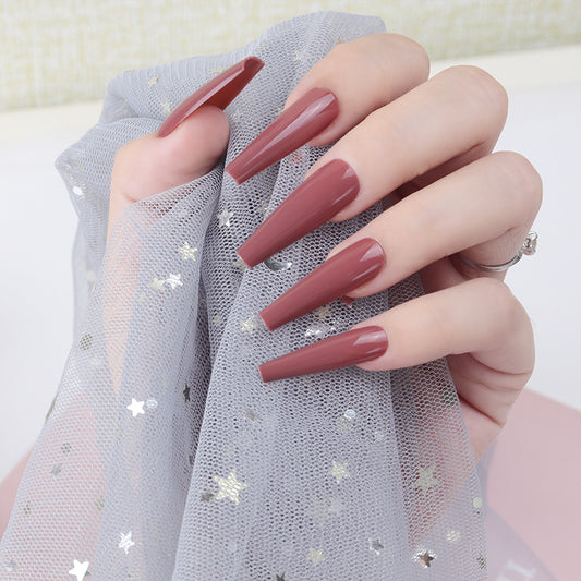 Glamorous Night Out Long Coffin Red Brown Press On Nail Set with High Gloss Finish