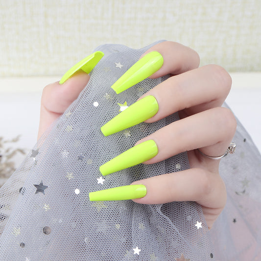 Neon Dream Long Coffin Press On Nail Set Bright Neon Yellow with Glossy Finish