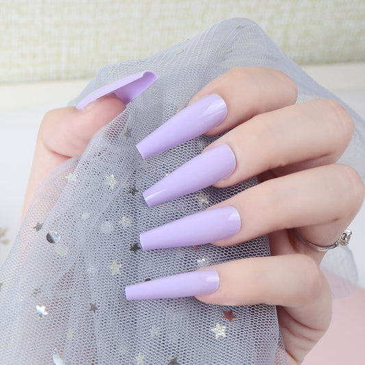 Whimsical Lavender Coffin Press On Nail Set Long Elegant Pointed Shape Soft Pastel Finish Perfect for Special Occasions