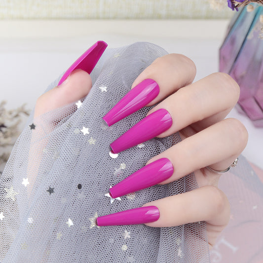 Glamorous Evening Vibes Long Coffin Press On Nails Glossy Fuchsia with Starry Shine