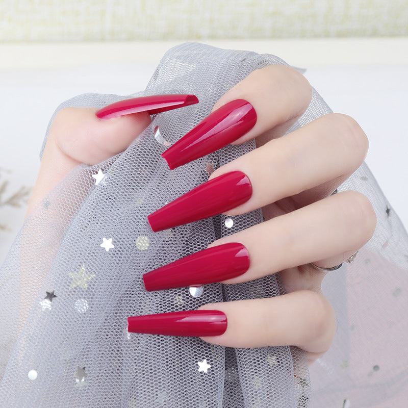 Glamorous Glamour Gaze Long Coffin Red Press On Nails with High Gloss Finish