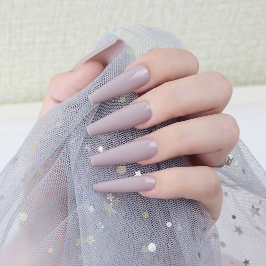 Glamorous Stardust Long Coffin Press On Nails in Soft Taupe with High-Gloss Finish