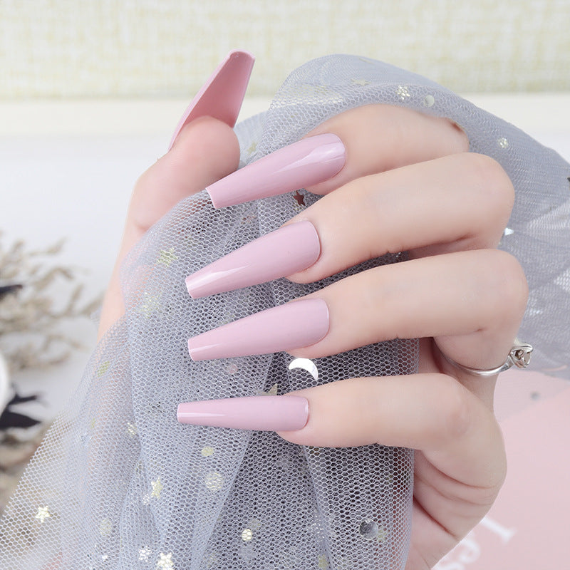 Chic Elegance Long Coffin Press On Nails in Soft Pink with High Gloss Finish