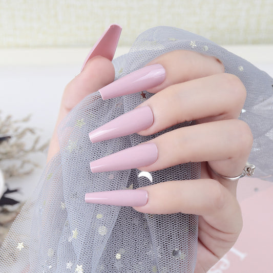 Chic Elegance Long Coffin Press On Nails in Soft Pink with High Gloss Finish