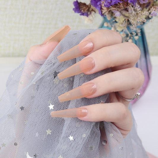 Glamorous Fairy Dust Long Coffin Press On Nails Clear Beige Elegant Finish