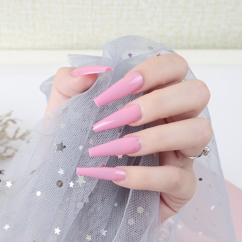 Glamorous Fairy Tale Long Coffin Pink Press On Nail Set with Easy Application Feature