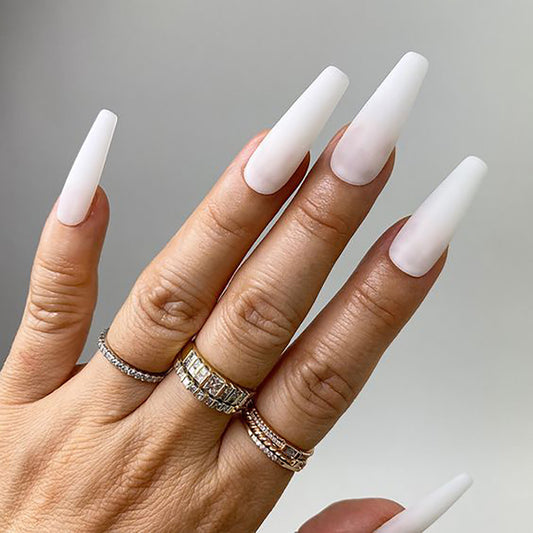 Chic Elegance Long Coffin White Matte Press On Nail Set with Smooth Finish