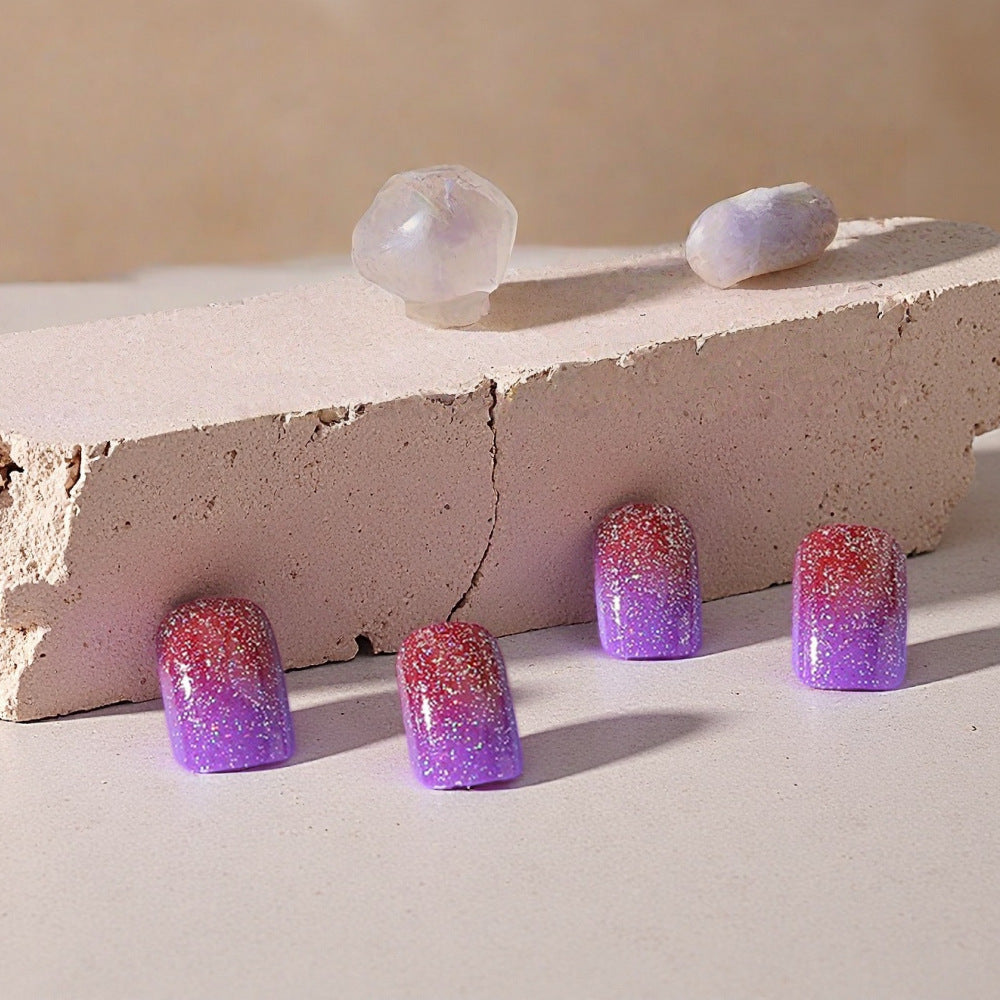 Mystical Splendor Short Square Purple Gradient Glitter Press-On Nail Set