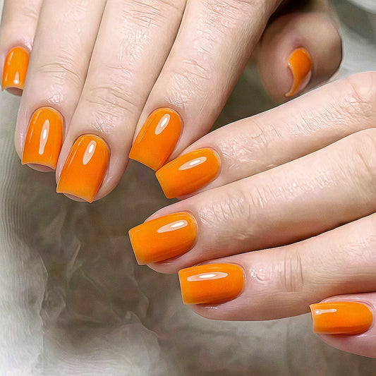 Sunny Citrus Short Square Press-On Nail Set in Vibrant Orange with Glossy Finish