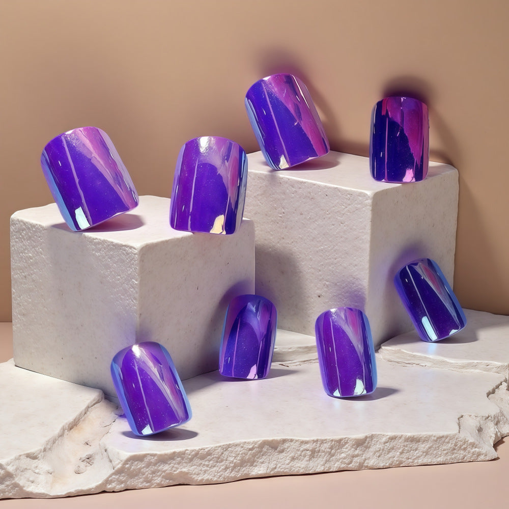 Enchanted Evening Iridescent Short Square Purple Long Length Press On Nail Set for Captivating Glamour